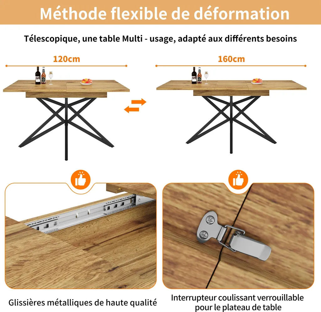 Table à Manger Gain de Place 120-160cm : La Solution pour Petits Espaces