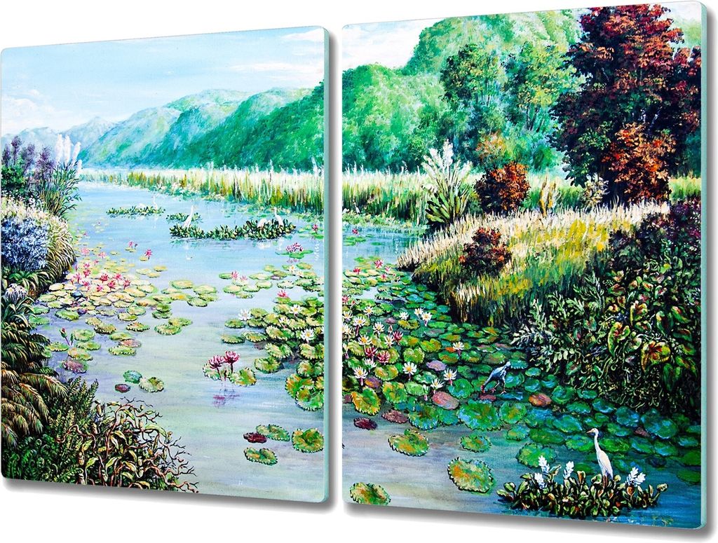 Coloray Hackbrett Küchenbrett Kochplattenabdeckung Schneidebrett Herdabdeckplatte 2x40x52 cm - Der Fluss Blume tree hill
