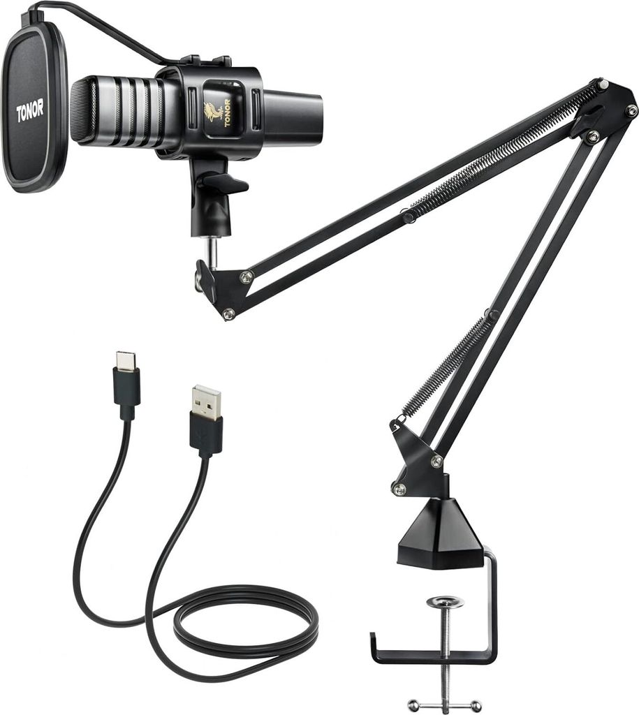 USB Gaming Kondensatormikrofon TONOR TC30+ mit Nierencharakteristik, Mikrofonspinne, Popfilter, Arm für Streaming, Aufnahme, Podcasting, YouTube