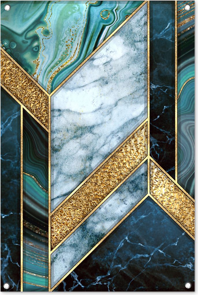 MuchoWow 60x90 cm Outdoor-Poster Gartendeko Sichtschutz Garten Poster für den Garten Marmor - Mosaik - Gold