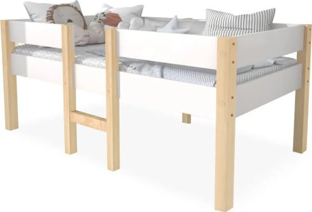 Lit enfant AIORBER 90x190 en pin massif blanc et chêne avec sommier
