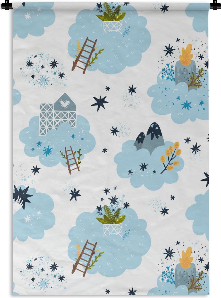MuchoWow Wandteppich Wandbehang Design - Wolken - Leiter 60x90 cm Tapisserie Dekoration Wandtuch - Foto-Teppich - Abwaschbar