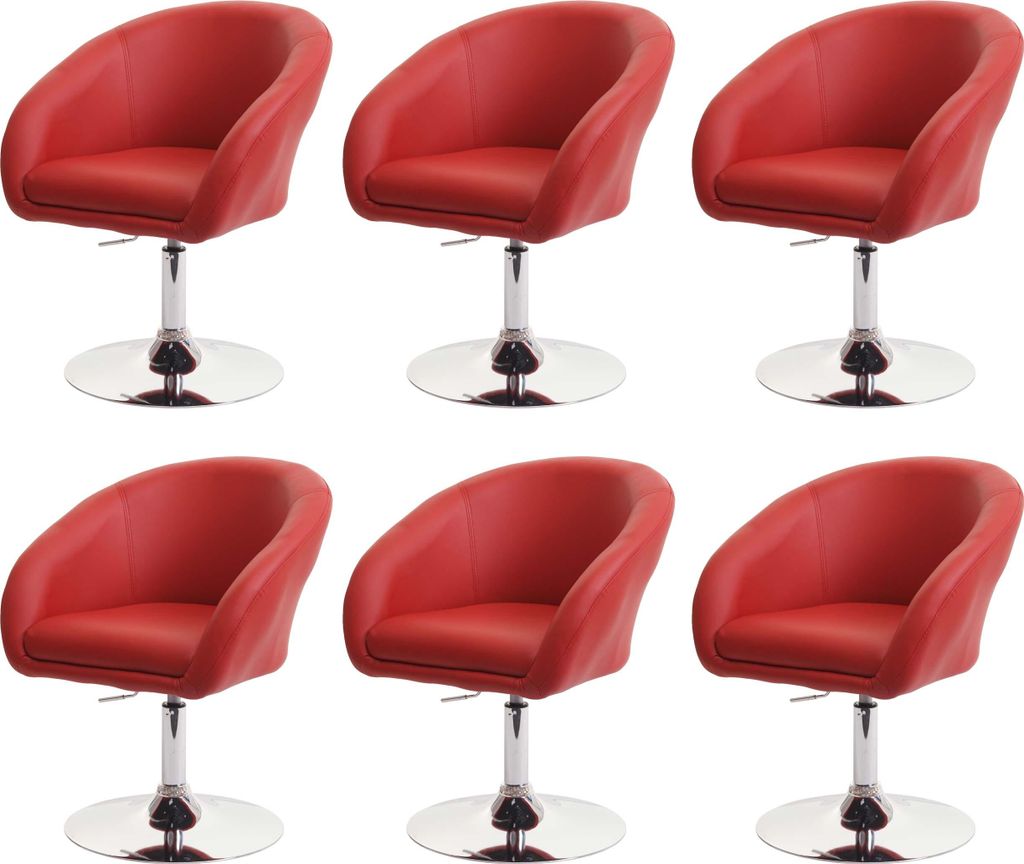 6er-Set Esszimmerstuhl gepolstert | HxBxT 90x59x60cm | Sitzhöhe 45cm | drehbar höhenverstellbar | Kunstleder Rot | Küchenstuhl Drehstuhl Lounges...