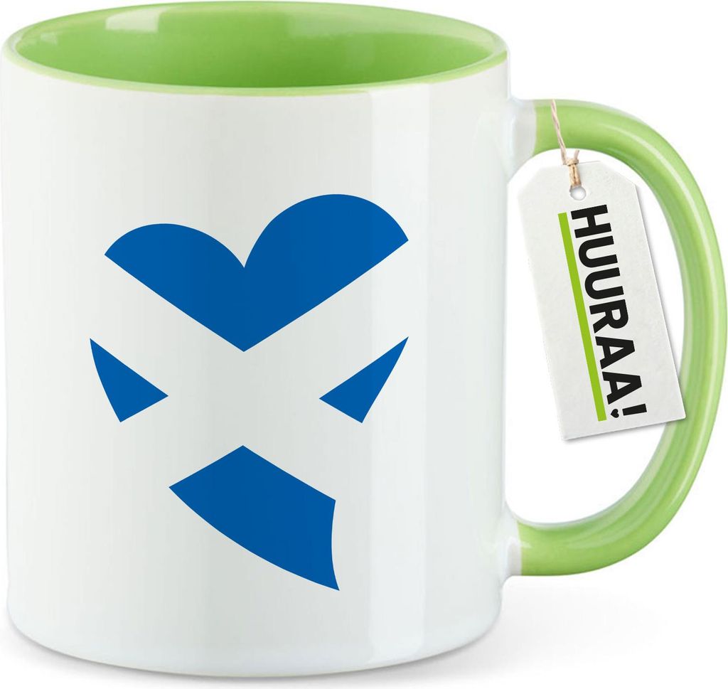 Huuraa Kaffeetasse Schottland Flagge Herz 330ml Grün Keramik Kaffeebecher Geschenkidee