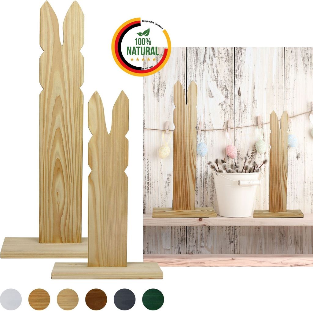 Floranica 2er SET Osterdeko Hase aus Holz Unbehandelt 40 und 50 cm Hoch DIY Deko Figur Ostern Frühling