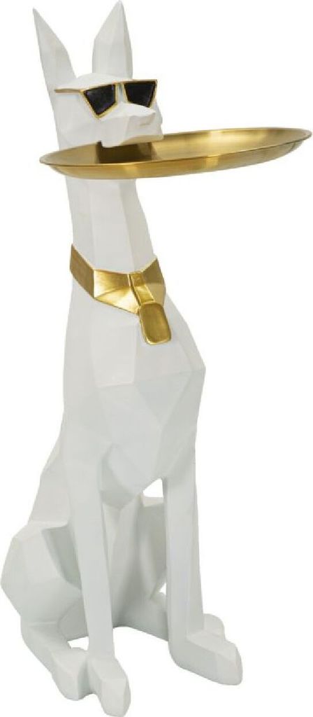 Mauro Ferretti Dekoskulptur Hund Ory mit Tablett 27x51x74 cm weiß gold