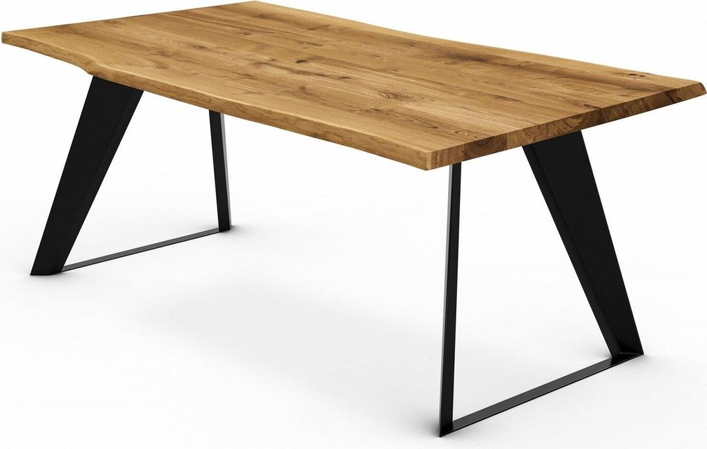Esstisch Life-Edge II Wildeiche massiv in 180x100 cm mit Design-Gestell Baumkanten