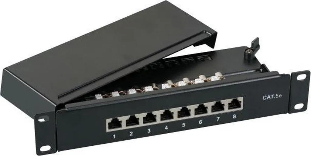 Panneau de brassage 10 pouces Cat.5e STP 8 ports RJ45 gris RAL7035