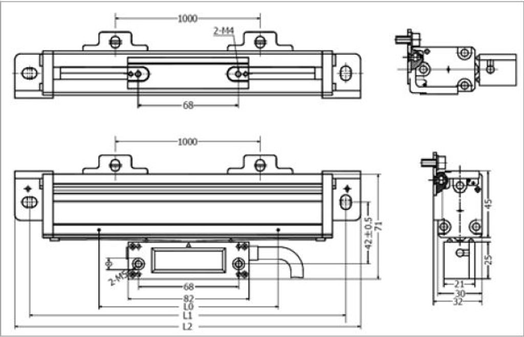 ELMAG Glasmessstab Mod. KA 600/1500, für digitale Positionsanzeige SINO, IP53, Verfahrweg 1500mm, Einbaulänge 1670mm