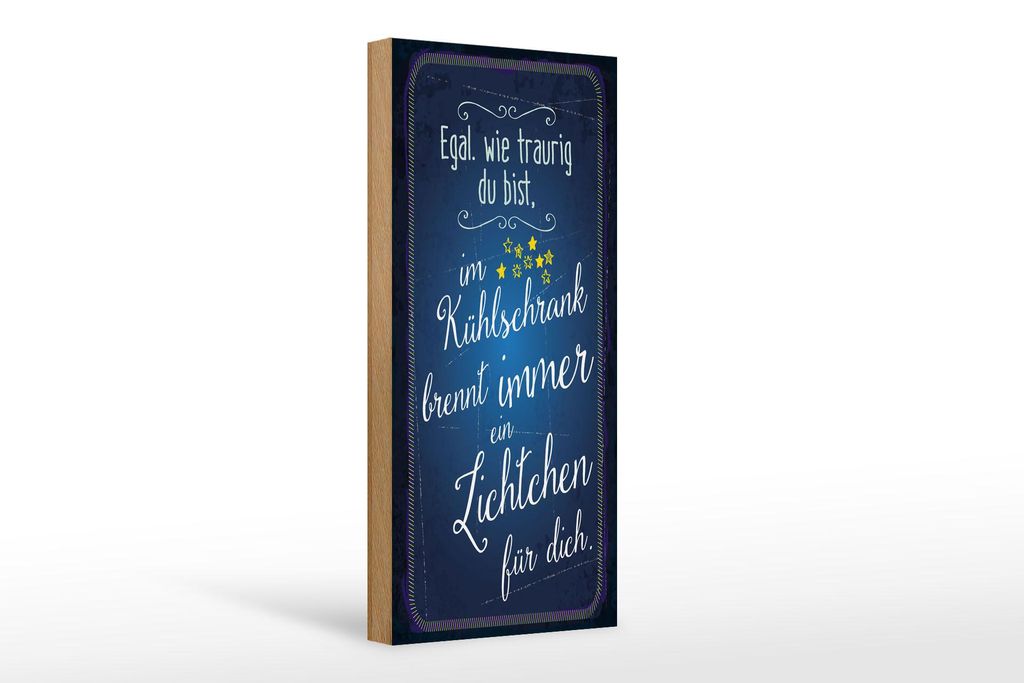 Holzschild Spruch 10x27cm Im Kühlschrank brennt immer Licht Produktbild 