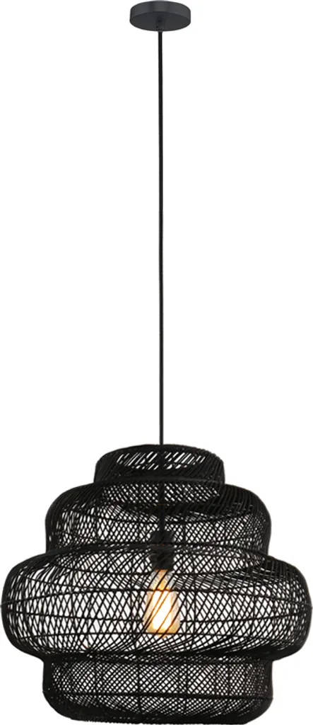 Suspension Rotin SIA Noire - Éclairage Anti-Éblouissement Décoration Zen