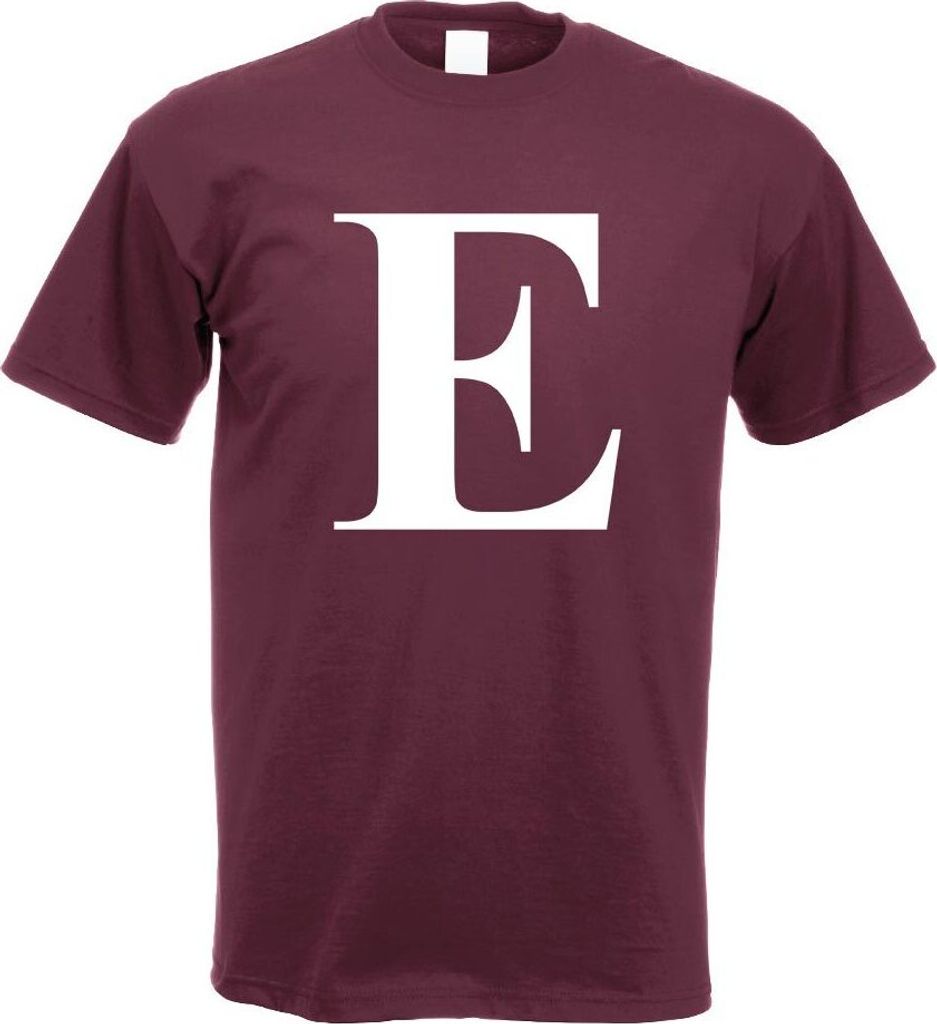 Kiwistar - T-Shirt - Burgund - Buchstabe E - Alphabet Motiv Bedruckt Funshirt Design Print - mit Motiv Bedruckt - Funshirt Design - Sport - Freizei...