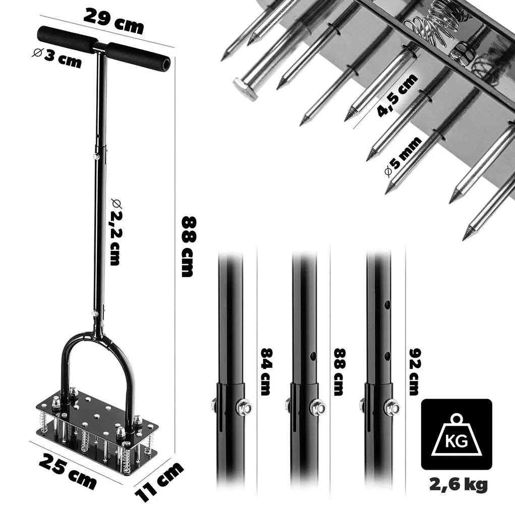 Aérateur de gazon en fer robuste 15 dents à manche télescopique