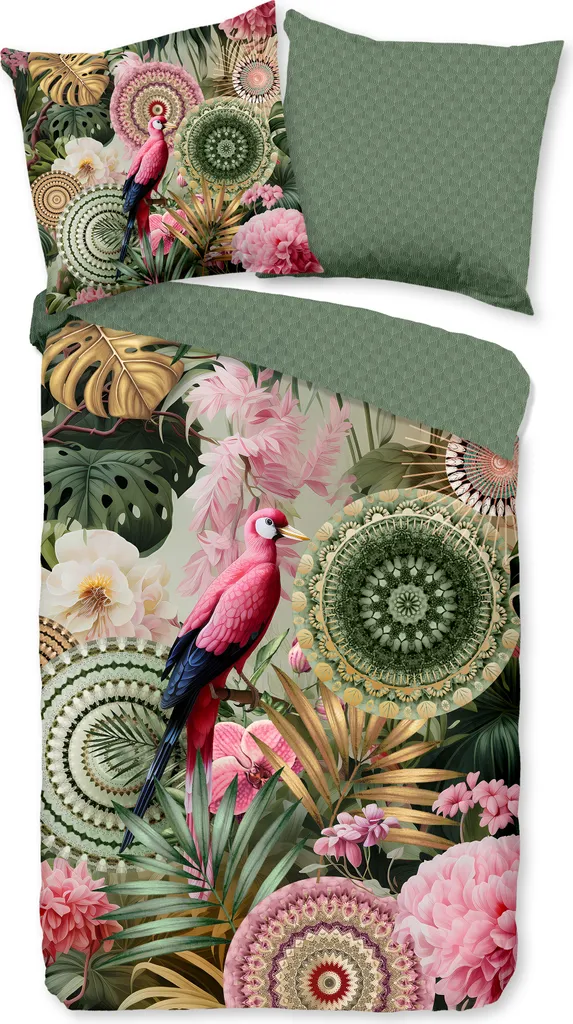 HIP Set Letto 200x200 Satin Verde - Mandala e Fiori Tropicali