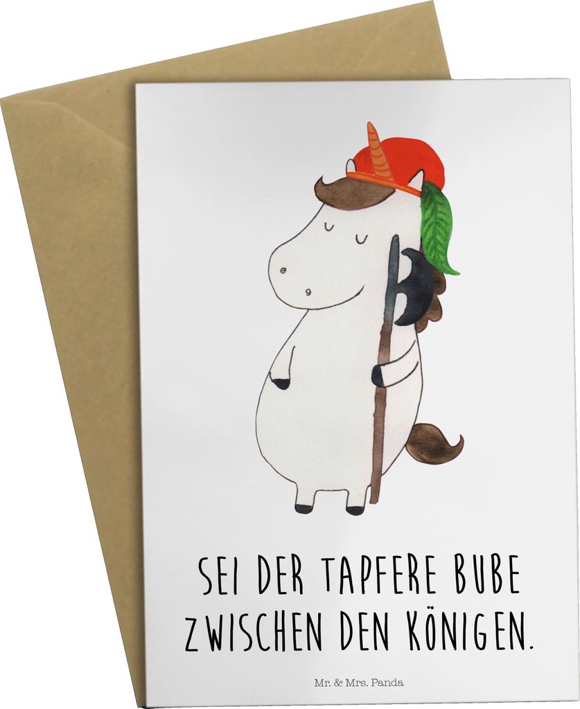 Mr. & Mrs. Panda Grußkarte Einhorn Junge - Weiß - Geschenk, einladungskarten, osterkarte, osterkarten, Bube, Mittelalter, hochzeitskarten, Einhö...