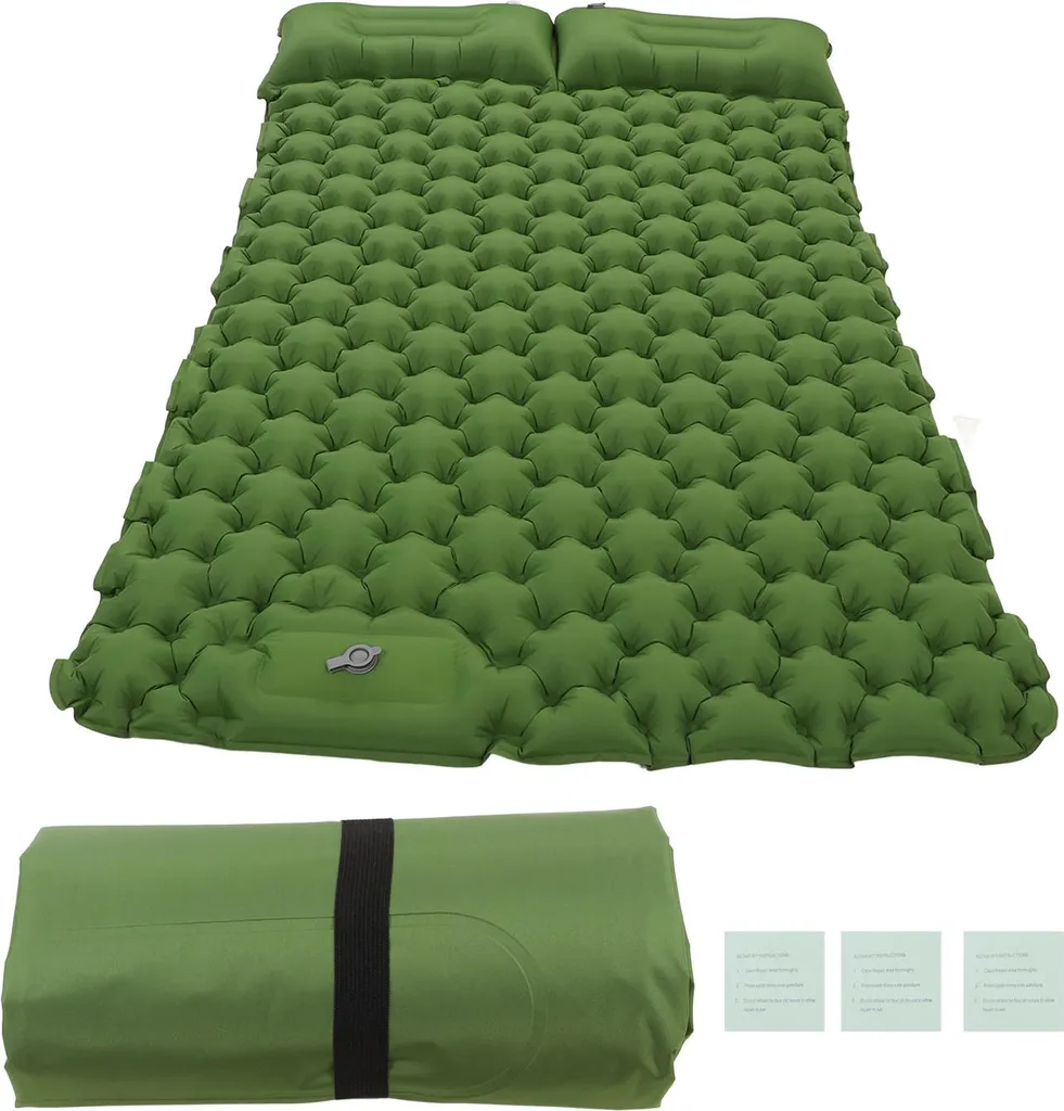Matelas de Camping Gonflable Vert Ergonomique avec Pompe au Pied Intégrée