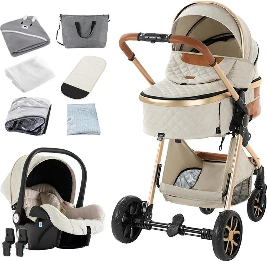 Poussette de voyage blanche pliable, idéale pour avion et petit coffre