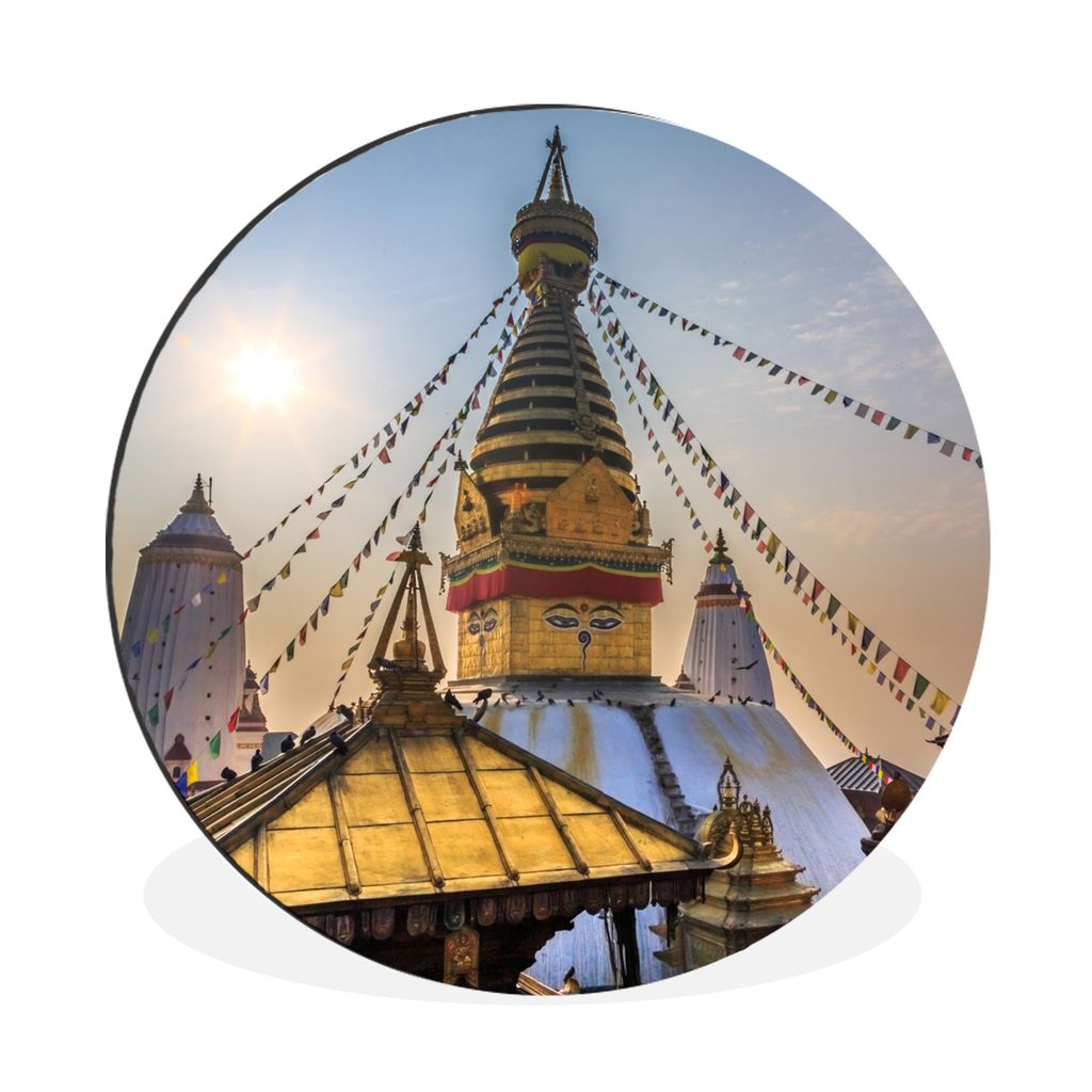 MuchoWow Aluminium Wandkreis Swayambhutnath-Tempel in Nepal Ø 60 cm Wanddeko Modern Wohnzimmer - Wand Kreis - Wandbild - Schlafzimmer - Aluminiu...