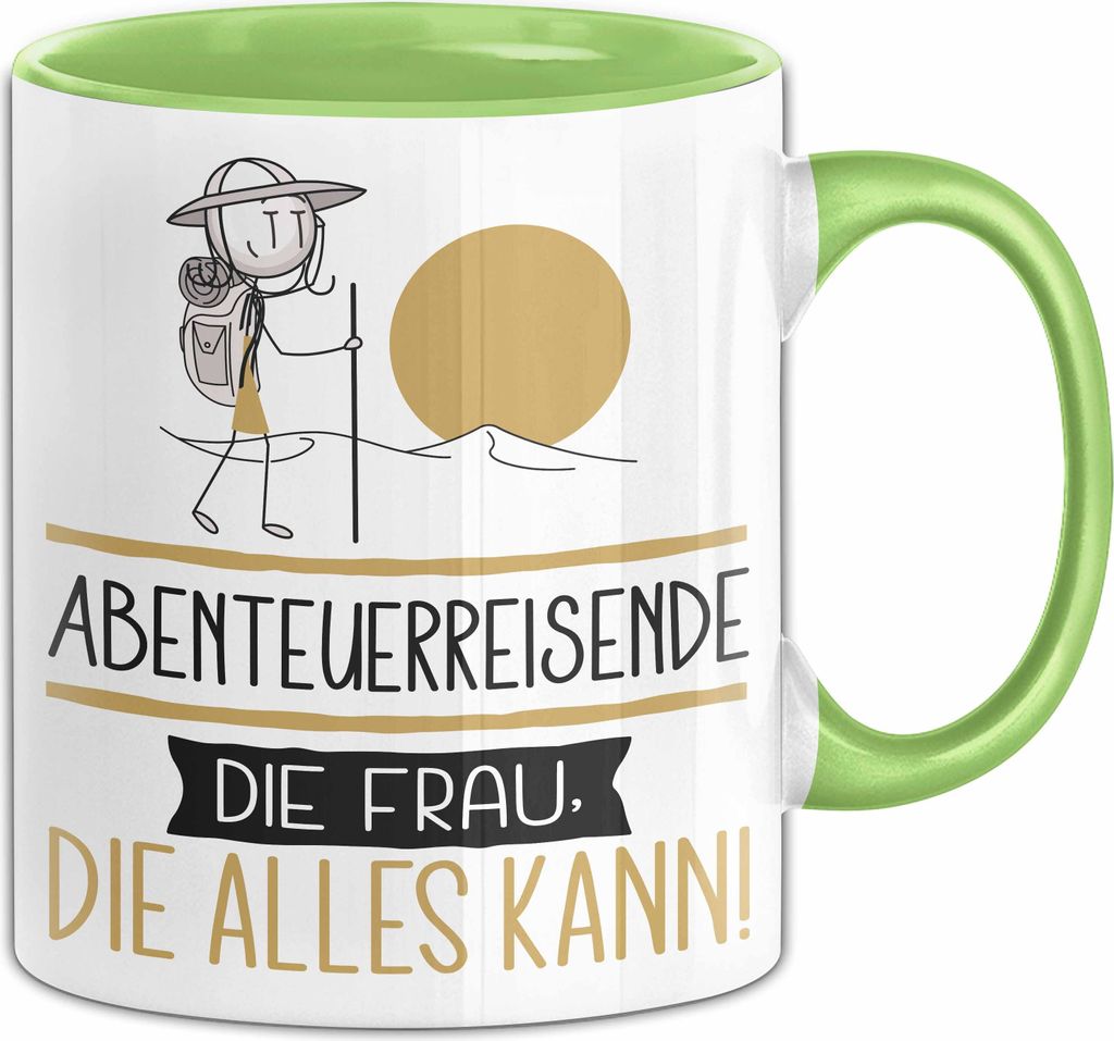 Abenteuerreisende Geschenk Tasse Becher Die Frau Die Allen Kann Geschenkidee für eine Abenteuerreisende Lustig (Grün)