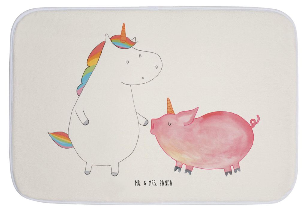 Mr. & Mrs. Panda Badteppich Einhorn Schwein - Weiß - Geschenk, Freundin, duschmatte, Badezimmerteppich, Bad Fußmatte, Einhörner, Schweinchen, Un...