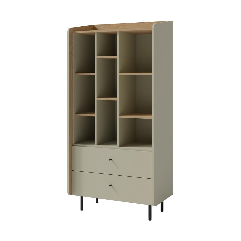 Bücherregal ALEX 80x170 cm – Standregal mit 2 Schubladen & 6 offene Regalböden – Eukalyptus