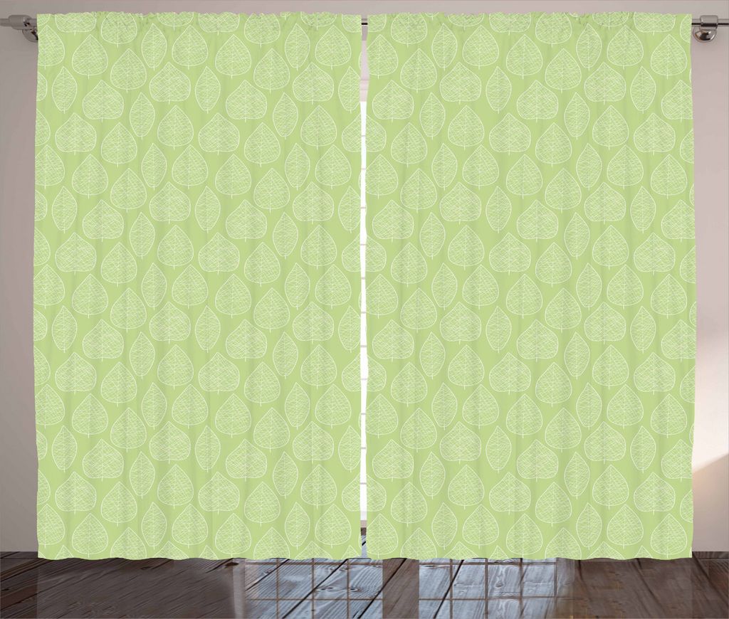 ABAKUHAUS Grün und Weiß Rustikaler Vorhang, Stilisierte Blätter, Wohnzimmer Universalband Gardinen mit Schlaufen und Haken, 280 x 225 cm, Pistaz...