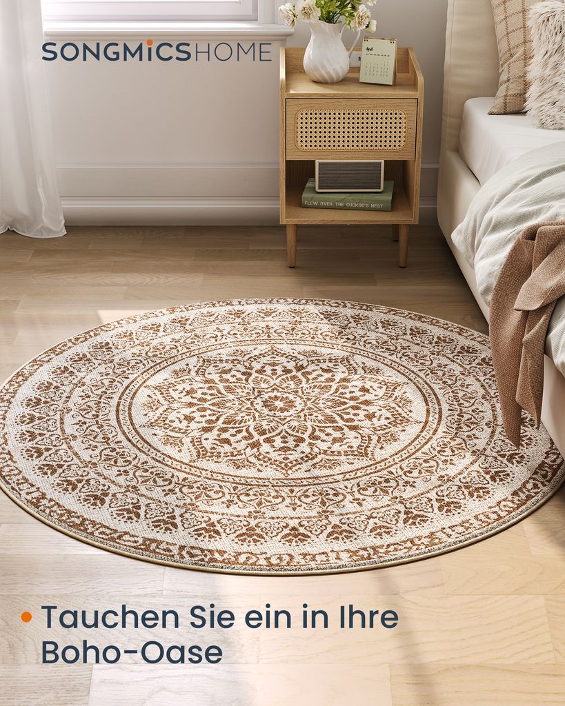 SONGMICS HOME runder Teppich 120 cm, flauschig, waschbar