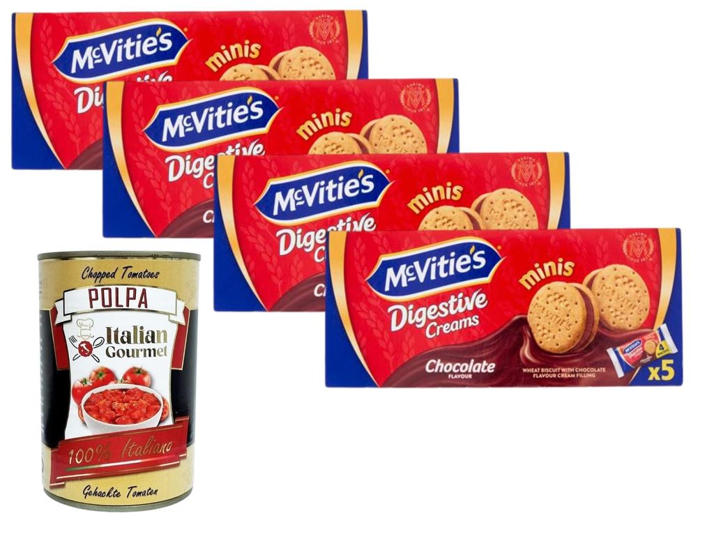 Italian Gourmet McVitie's Minis Digestive Creams Schokolade, Weizenkekse mit Schokoladencremefüllung, 4x185g+ Italian Gourmet Polpa 400 g