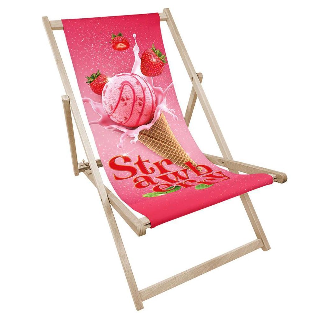 Holz-Liegestuhl „Strawberry“ mit Druck klappbar Garten Strand Balkon