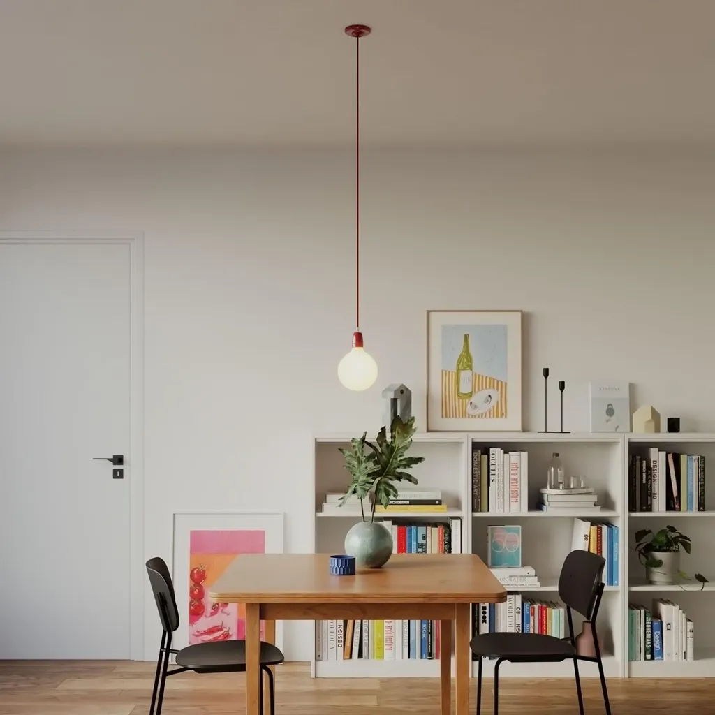 Lampada Sospensione Porcellana e Cavo Tessile - La Tua Casa a Colori