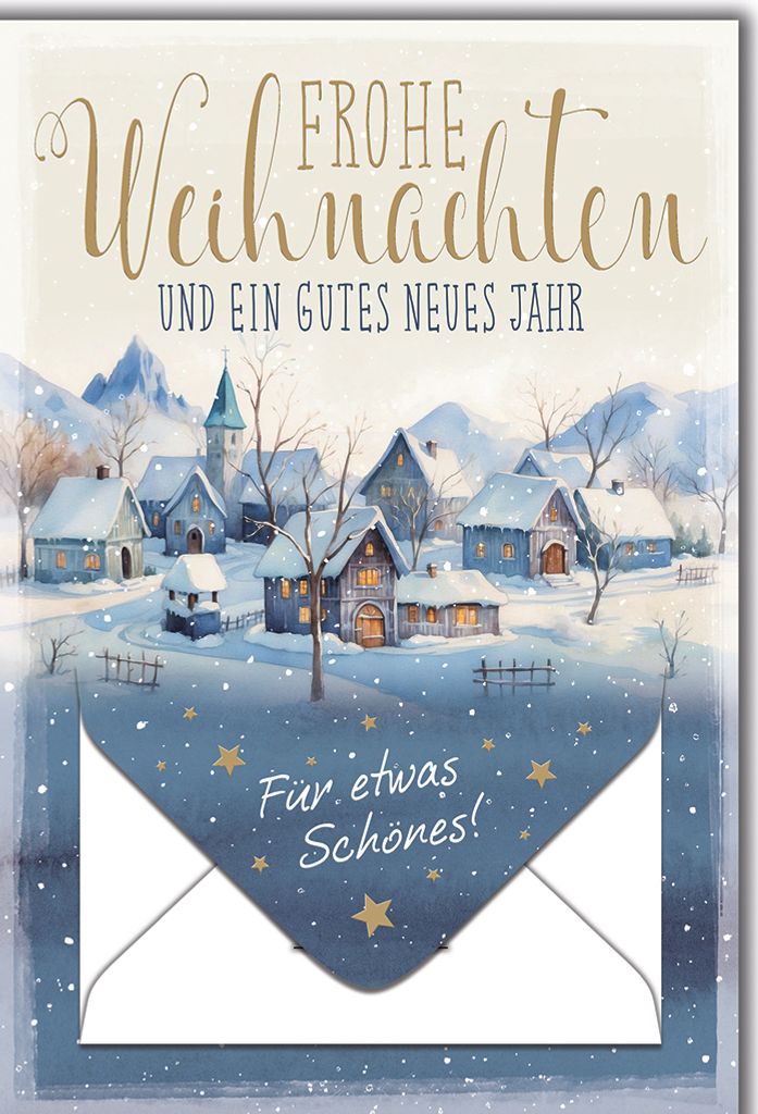 Weihnachten Geldgeschenkkarte Dorf im Schnee für etwas Schönes Glückwunschkarte mit Umschlag