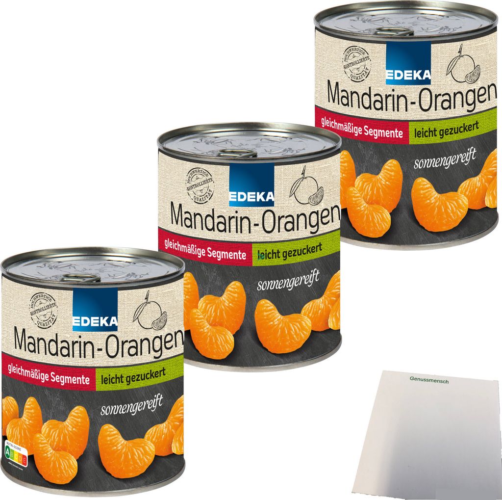 Edeka Mandarin-Orangen Mandarinen in der Dose leicht gezuckert kernlos 3er Pack (3x850g Dose) + usy Block