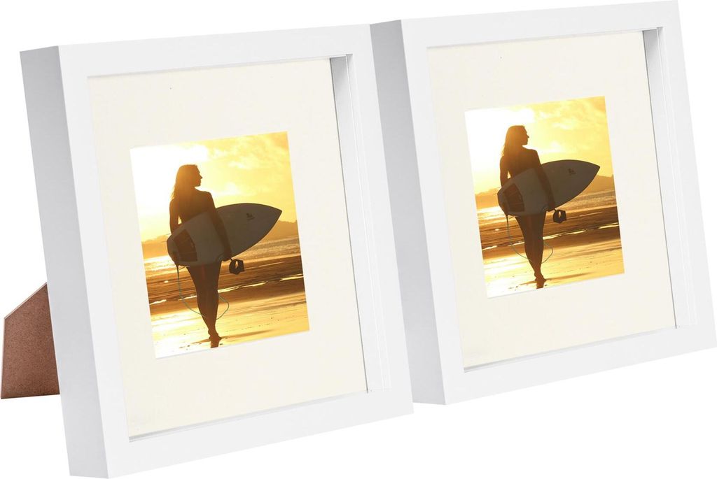 2x weiß 8 "x 8" 3D Box Fotorahmen mit Elfenbein 4 "x 4" montieren - stehend hängende handwerk schattenbild display - von nicola frühling