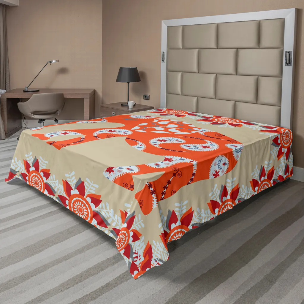 Drap plat anti-plis grand format 266x260 cm motif ethnique coloré