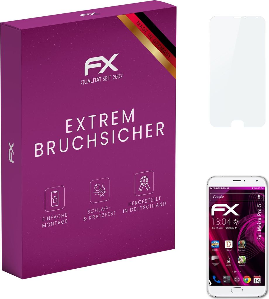 atFoliX FX-Hybrid-Glass Displayfolie kompatibel mit Meizu Pro 5 Glasfolie