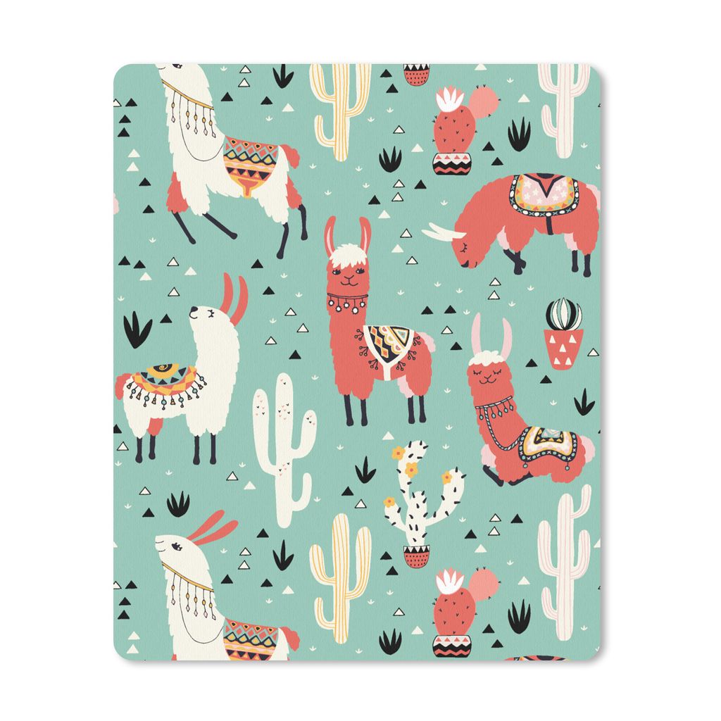 MuchoWow Mauspad Mousepad Lama - Muster - Kaktus 19x23 cm - Mousepads - Maus Mat - Pad - Mausunterlage - Mauspads - Spielen