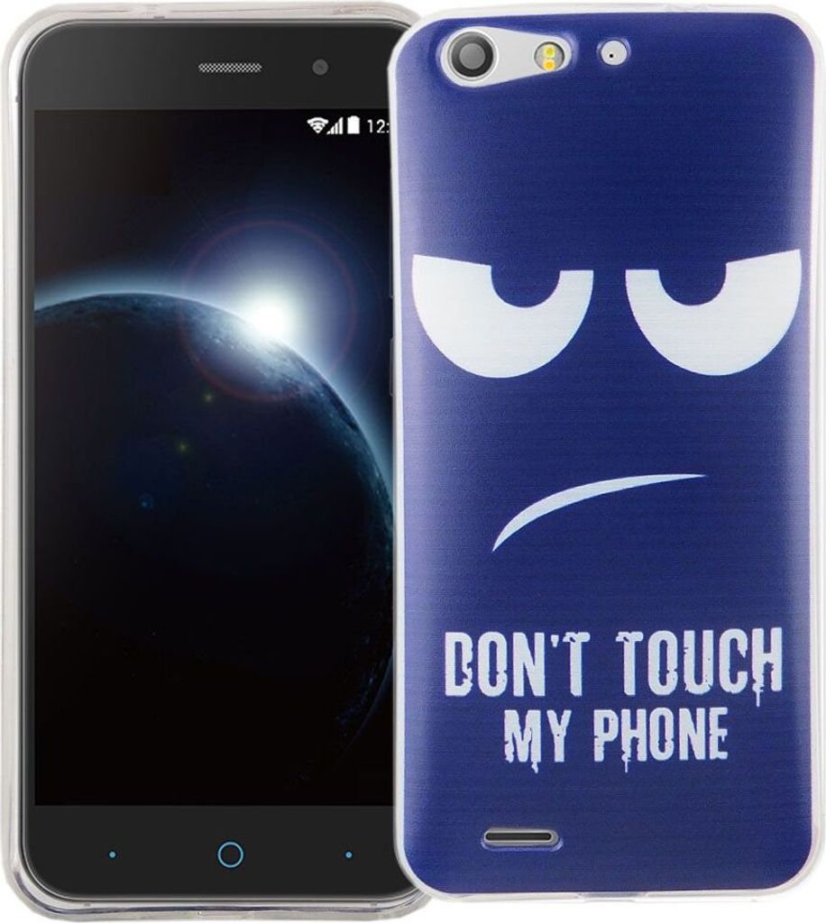 Handy Hülle für ZTE Blade V6 Cover Case Schutz Tasche Motiv Slim Silikon TPU Dont Touch my Phone Blau