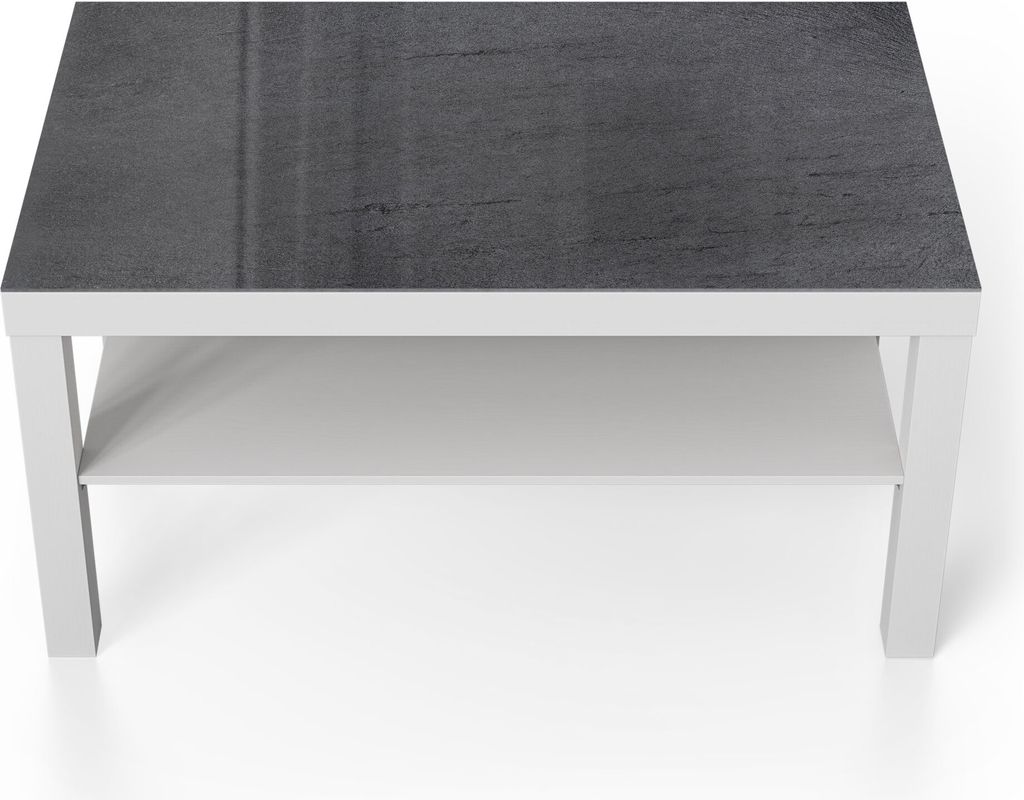 DEQORI Couchtisch 90x55 cm Weiß 'Schiefertafel Stein-Optik' Glas Beistelltisch