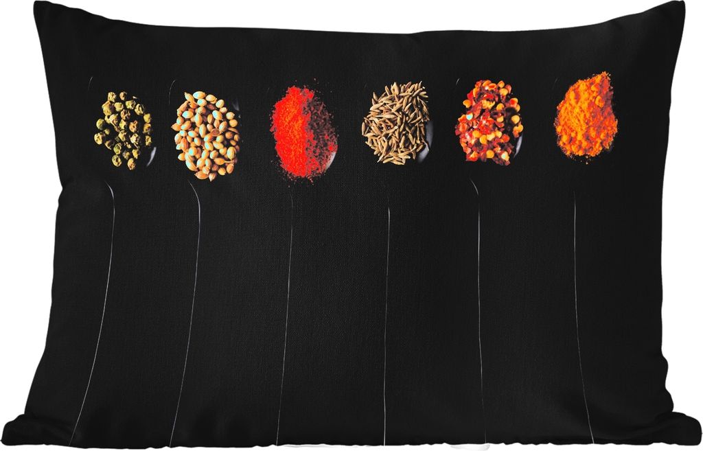 MuchoWow Outdoor Kissen - Löffel - Gewürze - Schwarz - Gewürze - Rustikal - 60x40 cm - Wetterfest - Lounge Kissen - Zierkissen - Kissen für I...