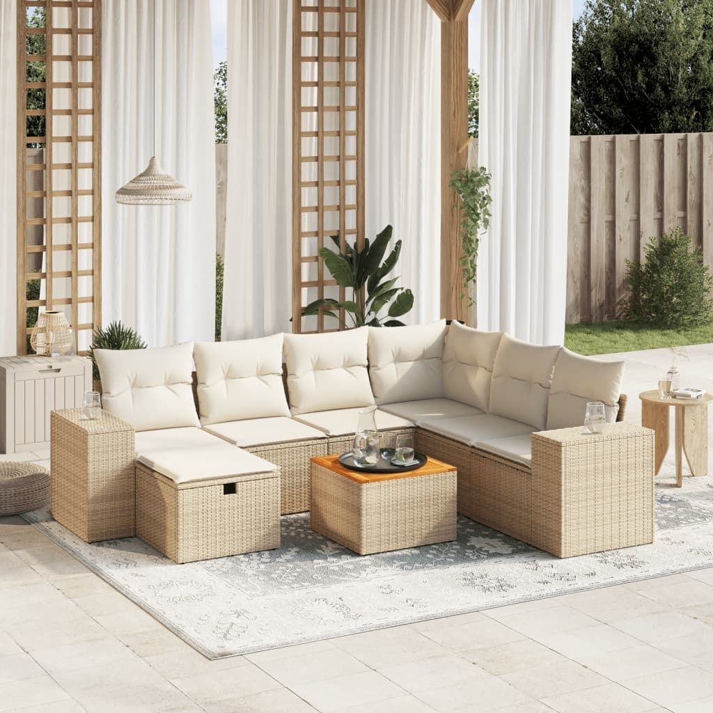 Maison Exclusive - 8-tlg. Garten-Sofagarnitur mit Kissen Beige Poly Rattan