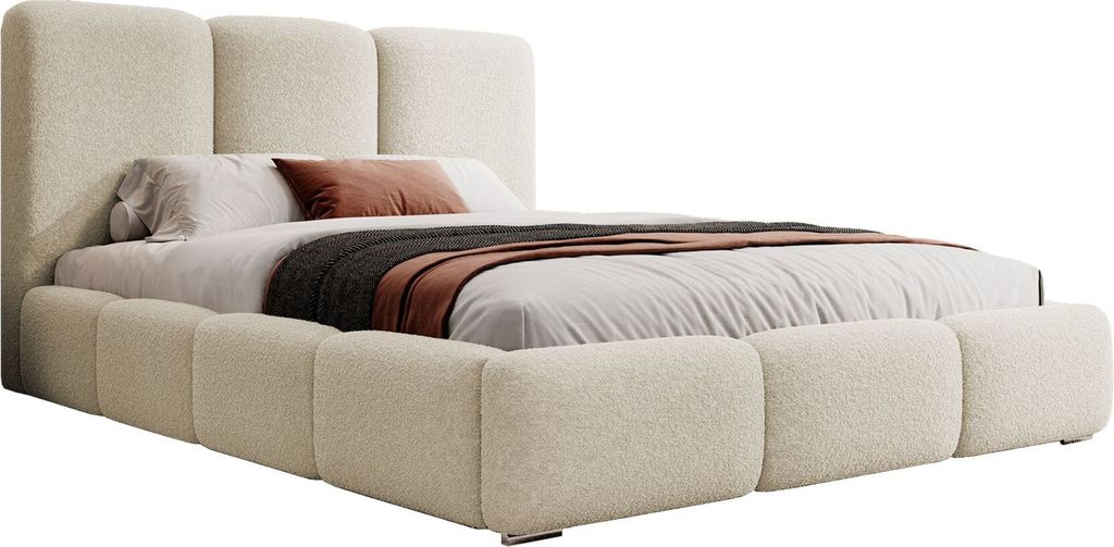 Selsey Bauro - Polsterbett 160x200 cm, mit Stauraum und Bouclé-Bezug, creme