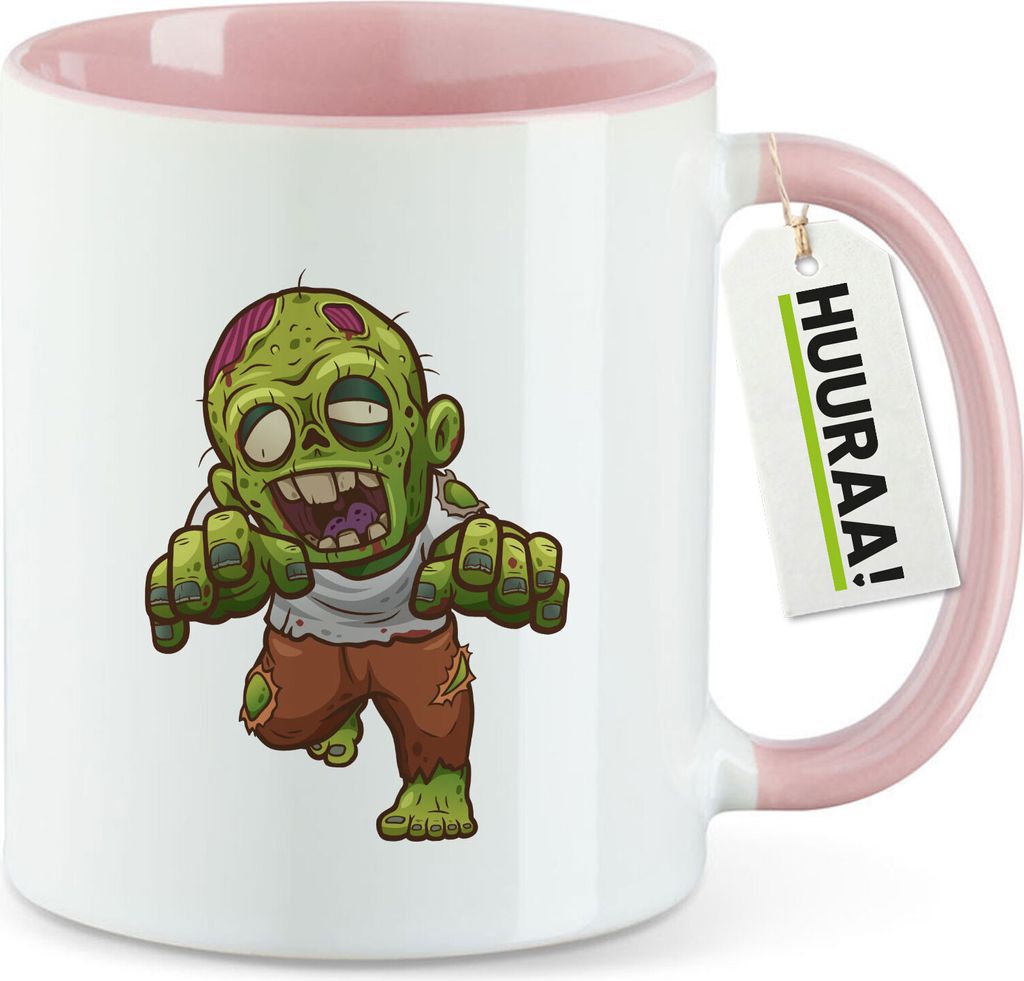 Huuraa Kaffeetasse Zombie Fabelwesen 330ml Rosa Keramik Kaffeebecher Geschenkidee