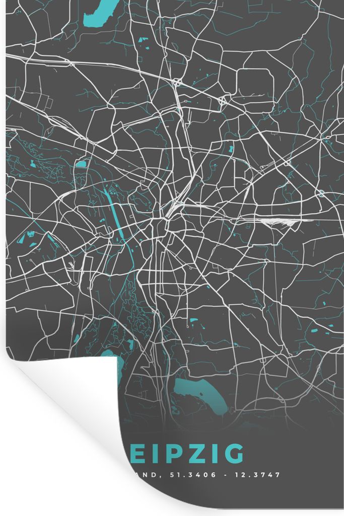 MuchoWow Wandtattoo Wandsticker Wandaufkleber Stadtplan - Leipzig - Deutschland - Karte 20x30 cm Selbstklebend und Repositionierbar - Sticker - D...