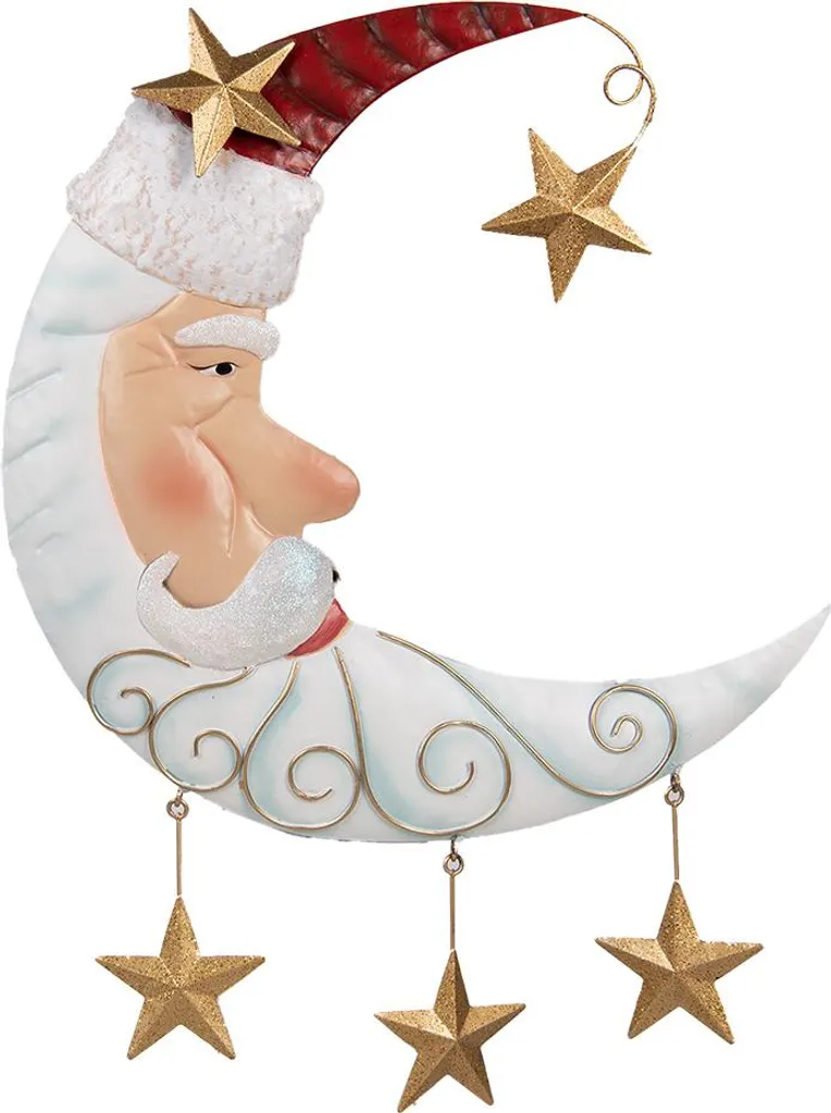 Objet de Décoration de Noël Lune pour Salon et Fenêtre Métal Blanc 53cm