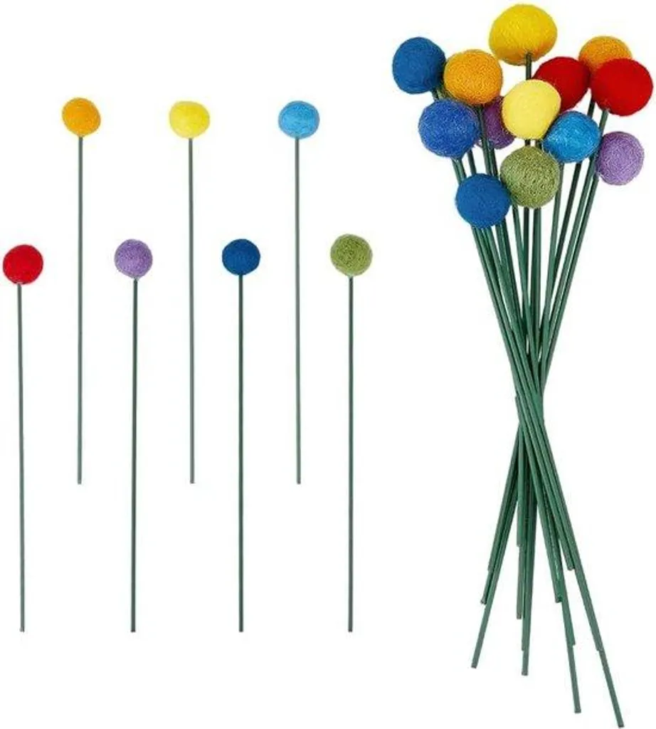 Bouquet de Fleurs en Feutrine 14 Boules de Laine et 7 Fleurs de 22 cm