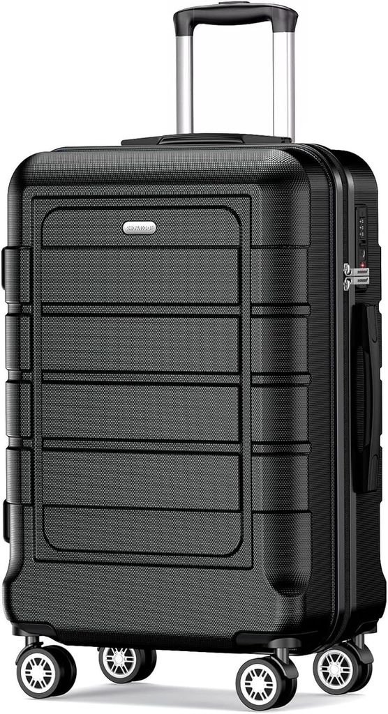 Koffer Mittelgroß Hartschale Leicht Reisekoffer ABS+PC Erweiterbar Haltbar Trolley Handgepäck mit 4 Rollen und TSA Schloss, L -Schwarz