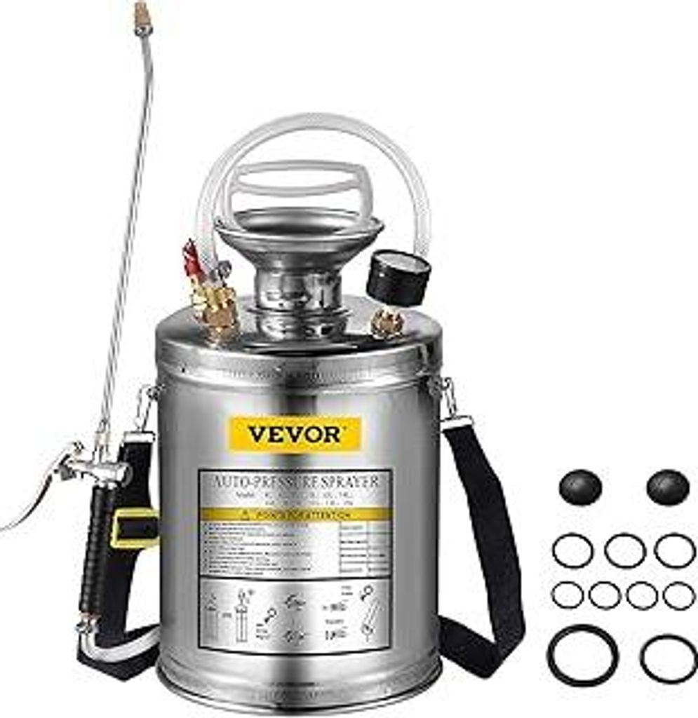 VEVOR Drucksprüher 4L Sprühgerät ultraschall Gartenteichvernebler Edelstahl-nebelmaschine,mit Ventil, Manometer und Durchfluss geeignet für Hau...