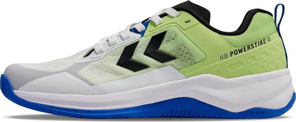 Hummel HB Powerstrike Pro Indoor Hallenschuhe Sportschuhe Handballschuhe weiß/schwarz/grün/blau 230729-6698, Schuhgröße:45 EU