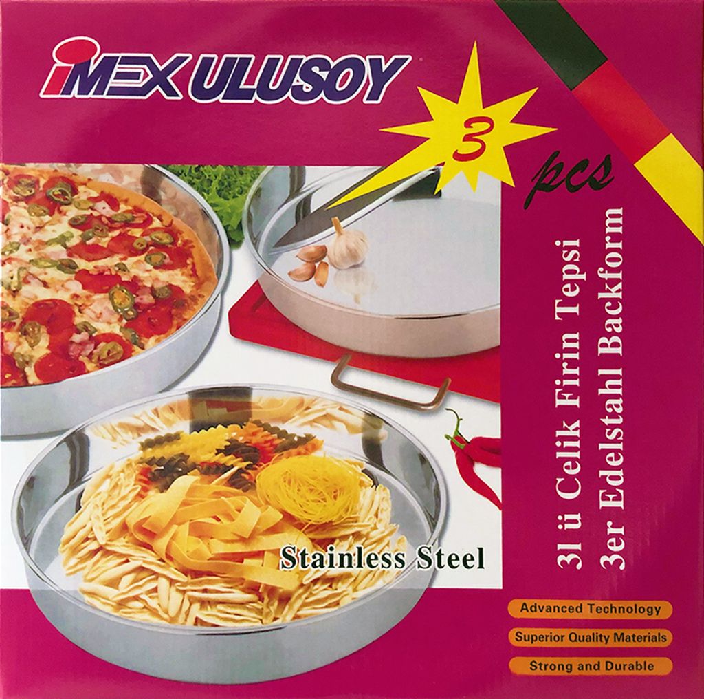 IMEX MIC Edelstahl rundes Backblech Tepsi 28cm/32cm/36cm Produktbild 
