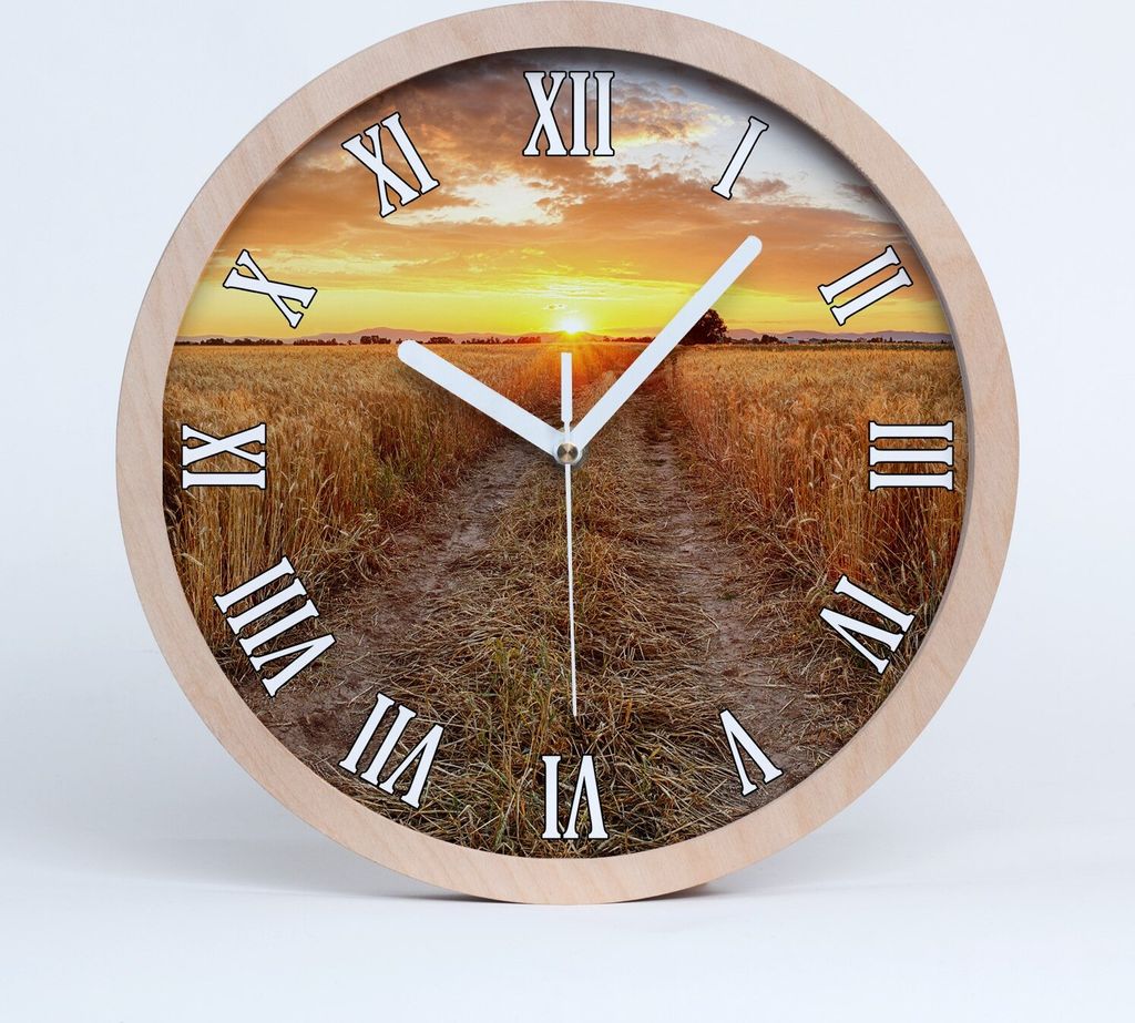 Holzuhr 25fi cm wanduhr - weiße Spitzen - Weizenfeld